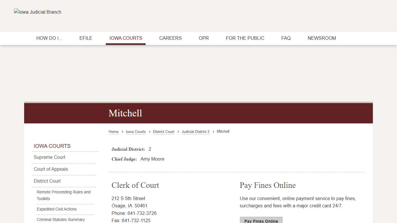 Mitchell Judicial District 2 Iowa Judicial Branch